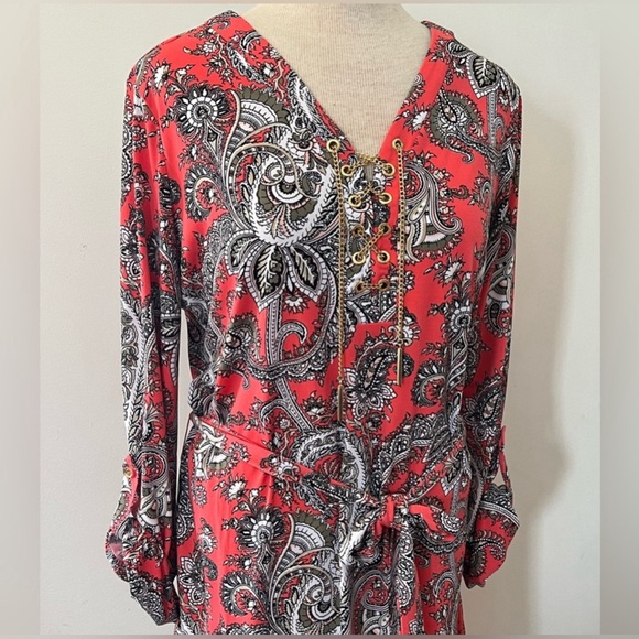 Michael Kors | Orange and Paisley Print Dress - Size Large - Picture 3 of 14